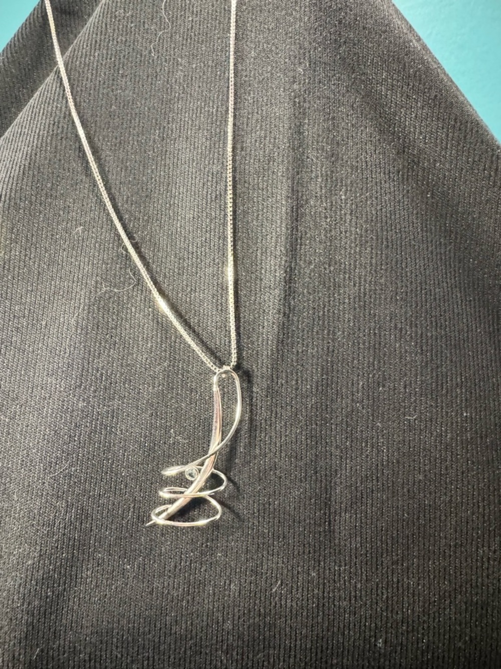 Frederic Duclos 925 Sterling Silver Blue Topaz Swirl Pendant Necklace - Signed